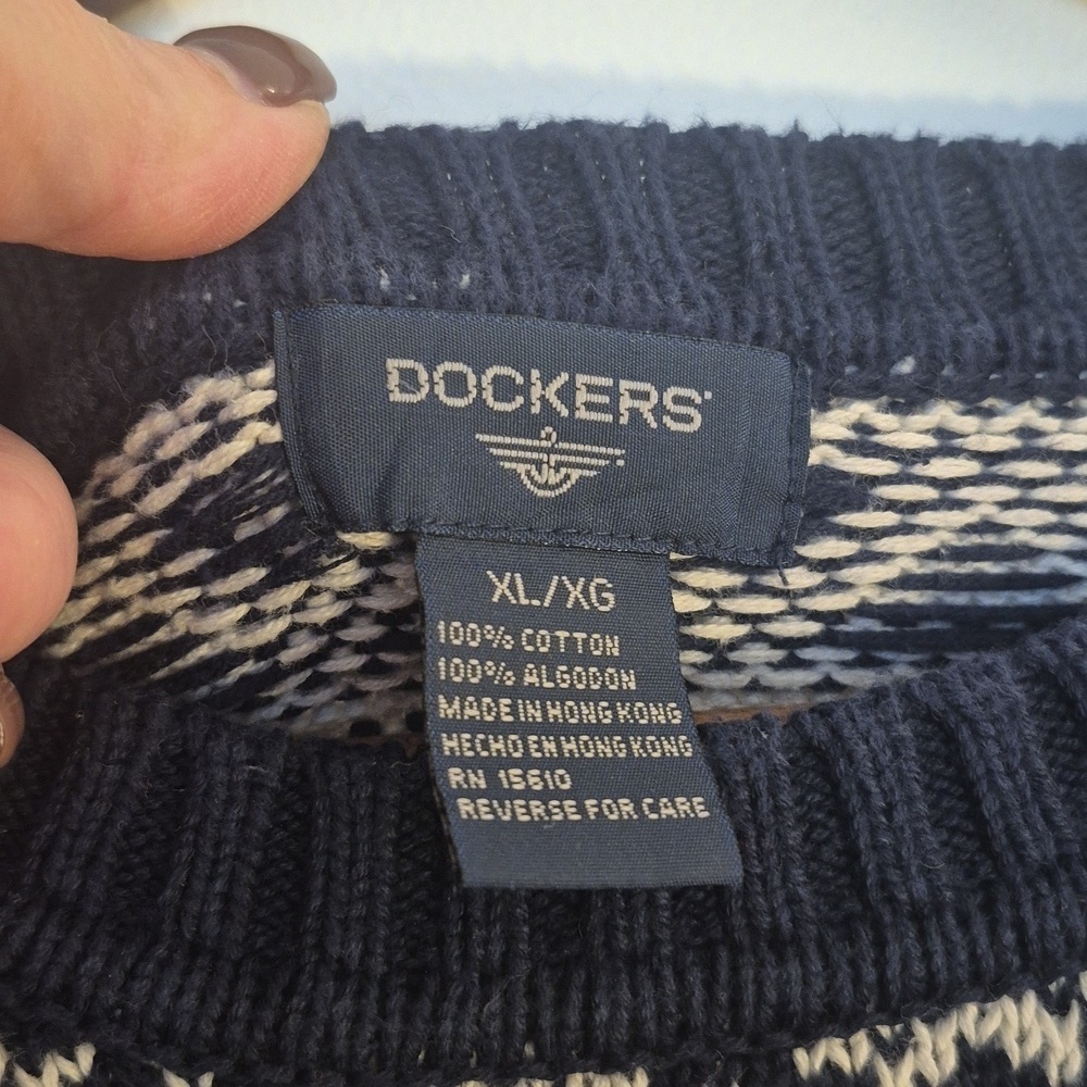 Vintage Dockers Fair Isle Snowflake Sweater | Men's XL | 100% Cotton Nordic Knit - Picture 5 of 6